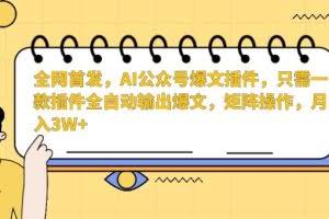 全网首发，AI公众号爆文插件，只需一款插件全自动输出爆文，矩阵操作，月入3W+【揭秘】