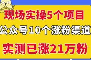 现场实操5个公众号项目,10个涨粉渠道,实测已涨21万粉!