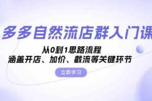 多多自然流店群入门课，从0到1思路流程，涵盖开店、加价、截流等关键环节