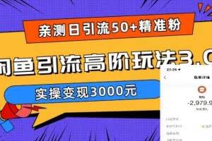 日引50+精准粉，闲鱼引流高阶玩法3.0，实操变现3000元