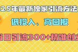 2025年最新独家引流方法，低投入高回报？当日引流300+精准创业粉