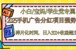 （14669期）2025手机广告分红，一部手机日入300＋可矩阵！碎片化时间操作，副业超主业