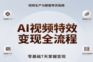 AI视频特效变现全流程，零基础7天掌握视频生产到橱窗带货变现