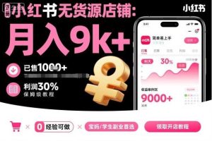 小红书无货源店铺项目，简单易上手，月入9k+，保姆级教程