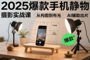 2025爆款手机静物摄影实战课,从构图到布光,不用贵设备,AI辅助出片
