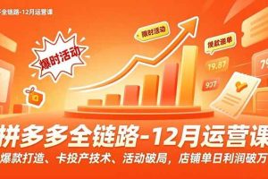 (16884期)拼多多全链路-12月运营课,爆款打造、卡投产技术、活动破局,店铺单日利润破万