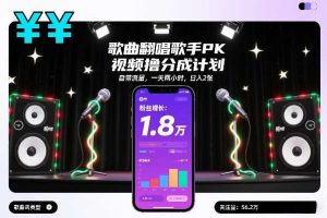 歌曲翻唱歌手PK视频撸分成计划，自带流量，一天两小时，日入2张