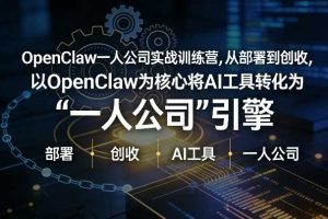 OpenClaw小龙虾+一人公司实战训练营，从部署到创收，将AI工具转化为“一人公司”引擎，低成本变现