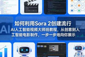 如何利用Sora 2创建流行AI人工智能视频大师班教程，从创意到人工智能电影制作，一步一步地向你展示