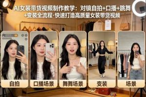 AI女装带货视频制作教学，对镜自拍、口播、跳舞、变装全流程，快速打造高质量女装带货视频