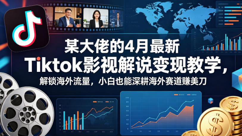 某大佬的4月最新Tiktok影视解说变现教学，解锁海外流量，小白也能深耕海外赛道賺美刀