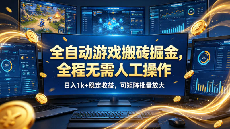 全自动游戏搬砖掘金，全程无需人工操作，日入1k+稳定收益，可矩阵批量放大【揭秘】