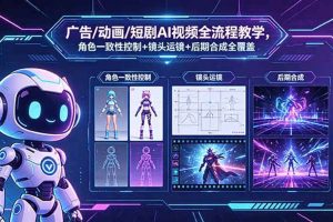 (18453期)广告/动画/短剧AI视频全流程教学,角色一致性控制+镜头运镜+后期合成全覆盖