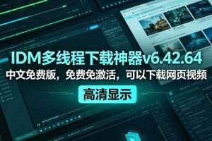 IDM多线程下载神器v6.42.64中文免费版，免费免激活，可以下载网页视频（例如飞书文档内的视频）
