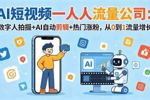 (18864期)AI短视频一人流量公司:数字人拍摄+AI自动剪辑+热门涨粉,从0到1流量增长