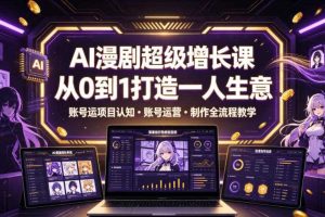 AI漫剧超级增长课,从0到1打造一人生意,项目认知・账号运营・制作全流程教学