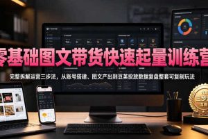 零基础图文带货快速起量训练营,完整拆解运营三步法,从账号搭建、图文产出到豆荚投放数据复盘整套可复制玩法