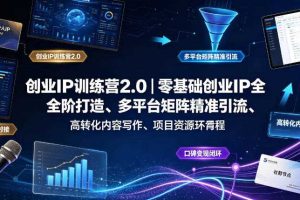 创业IP训练营2.0|零基础创业IP全阶打造、多平台矩阵精准引流、高转化内容写作、项目资源对接与口碑变现闭环课程