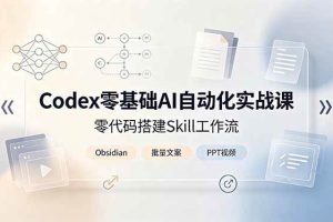 (19204期)Codex零基础AI自动化实战课,零代码搭建Skill工作流,搭配Obsidian批量制作文案PPT视频