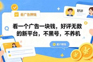 看一个广告一块钱，好评无数的新平台，不黑号，不养机【揭秘】