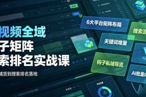短视频全域钩子矩阵搜索排名实战课｜6大平台矩阵布局、关键词堆量抢占搜索流量、钩子私域导流、AI批量内容生成