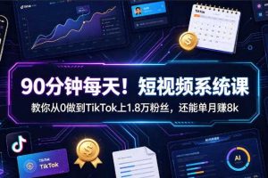 90分钟每天！短视频系统课教你从0做到TikTok上1.8万粉丝，还能单月賺8k【原创双语字幕】