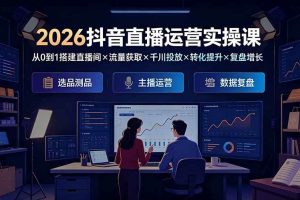 (19343期)2026抖音直播运营实操课:从0到1搭建直播间×流量获取×千川投放×转化提升×复盘增长,系统掌握完整闭环