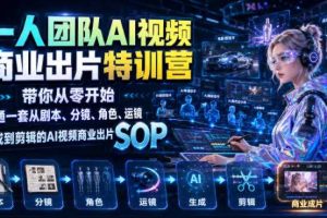 一人团队AI视频商业出片实战课:带你从零开始跑通一套从剧本、分镜、角色、运镜、生成到剪辑的AI视频商业出片SOP