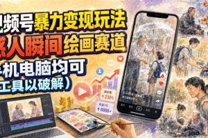 视频号暴力变现玩法,感人瞬间绘画赛道,手机电脑均可