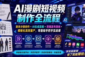 AI漫剧短视频制作全流程｜剧本分镜创作・AI生成实操・剪辑发布落地・模板化高效量产，零基础手把手实战课