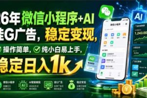 26年微信小程序+AI挂G广告,稳定变现,操作简单,纯小白易上手,稳定日入1k【揭秘】