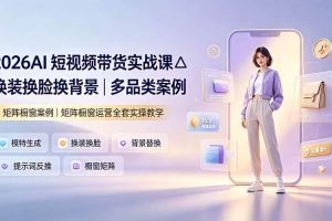 (19470期)2026AI短视频带货实战课△换装换脸换背景|多品类案例|矩阵橱窗运营全套实操教学