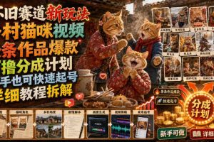 怀旧赛道新玩法,乡村猫咪视频,条条作品爆款,可撸分成计划,新手也可快速起号,详细教程拆解