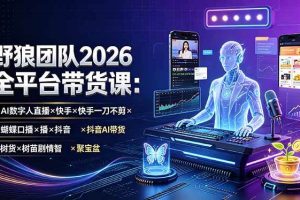 (19511期)野狼团队2026全平台带货课-7月:AI数字人直播×快手一刀不剪×蝴蝶口播×抖音AI带货×树苗剧情智剪×聚宝盆