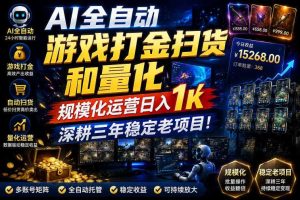 AI全自动游戏打金扫货和量化，规模化运营日入1k，深耕三年稳定老项目！【揭秘】