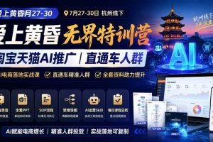 (19725期)爱上 黄昏 7月27-30|杭州线下无界特训营|淘宝天猫AI推广|直通车人群|全套PPT SOP思维导图资料包