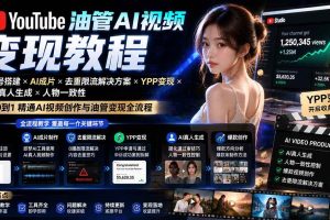 （19774期）YouTube油管AI视频变现教程-更新：账号搭建×AI成片×去重限流解决方案×YPP变现×AI真人生成×人物一致性