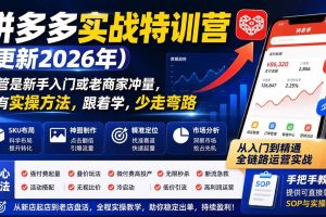 （19842期）拼多多实战特训营(更新2026年)：不管是新手入门或老商家冲量，都有实操方法，跟着学，少走弯路