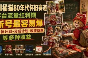 AI橘猫80年代怀旧赛道,平台流量红利期,新号最容易爆,伙伴计划-分成计划-收徒商单等多种收益