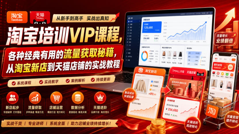 淘宝培训VIP课程,各种经典有用的流量获取秘籍,从淘宝新店到天猫店铺的实战教程(更新08月12日)