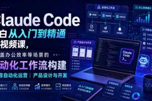 Claude Code小白从入门到精通系视频课,覆盖办公效率等场景的自动化工作流构建|内容自动化运营|产品设计与开发