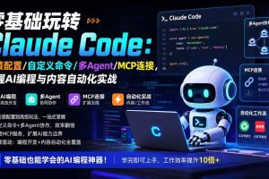 (19888期)零基础玩转Claude Code:安装配置/自定义命令/多Agent/MCP连接,掌握AI编程与内容自动化实战
