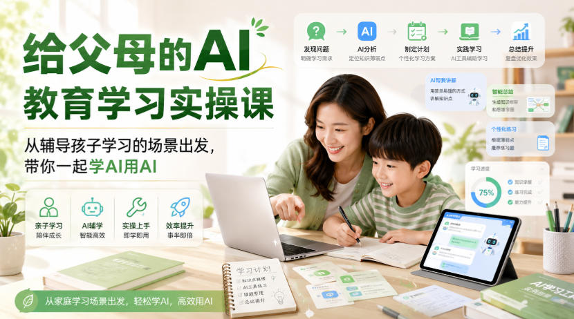 给父母的AI教育学习实操课,从辅导孩子学习的场景出发,带你一起学AI用AI