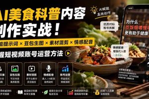 （19730期）外面卖199元-AI美食科普内容创作实战！万能提示词×豆包生图×素材混剪×情感配音，掌握短视频账号运营方法