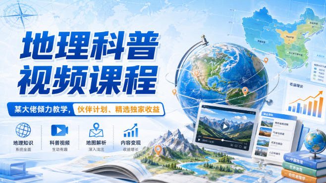 地理科普视频课程，某大佬倾力教学，伙伴计划、精选独家收益