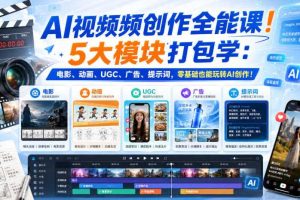 AI视频频创作全能课!5大模块打包学:电影、动画、UGC、广告、提示词,零基础也能玩转AI创作!【原创双语字幕】