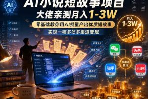 AI小说短故事项目,大佬亲测月入1-3W,零基础教你用AI批量产出优质短故事,实现一稿多吃多渠道变现(更新0824)