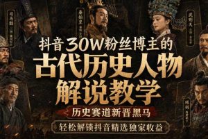 抖音30W粉丝博主的古代历史人物解说教学,历史赛道新晋黑马,轻松解锁抖音精选独家收益