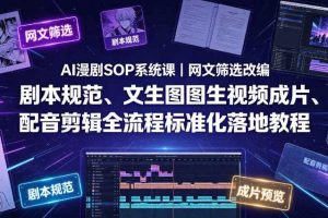 AI漫剧SOP系统课｜网文筛选改编、剧本规范、文生图图生视频成片、配音剪辑全流程标准化落地教程（更新0826）