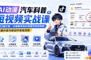 （20098期）AI动漫汽车科普短视频实战课：从口播文案、分镜脚本到AI绘画与动态视频，跑通抖音内容创作变现流程